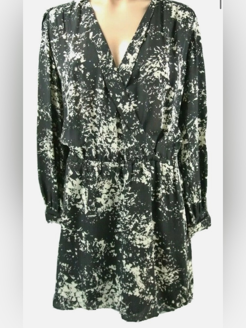 Black and White Abstract Print Wrap Dress